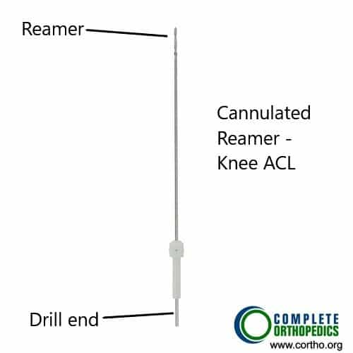 Instruments used to drill the tunnel in ACL reconstruction. Instruments used to drill the tunnel in ACL reconstruction.
